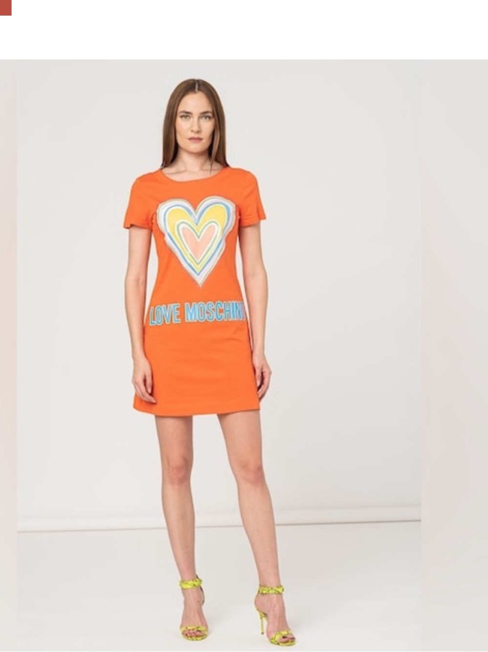 Moschino Orange Short-Sleeve Mini Dress with Multicolor Heart